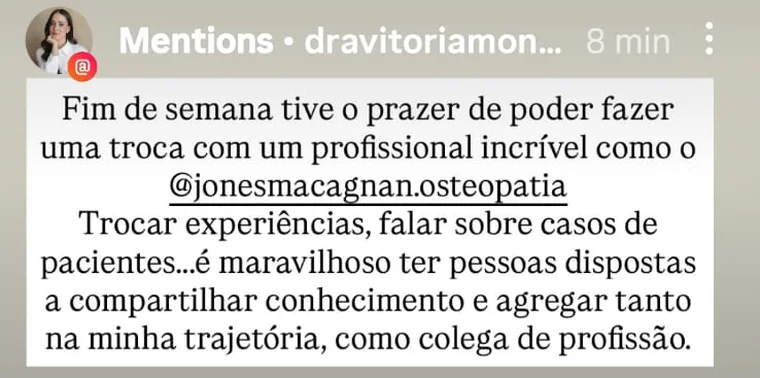 Captura do story em que a colega registra a troca com o Dr. Jones Macagnan